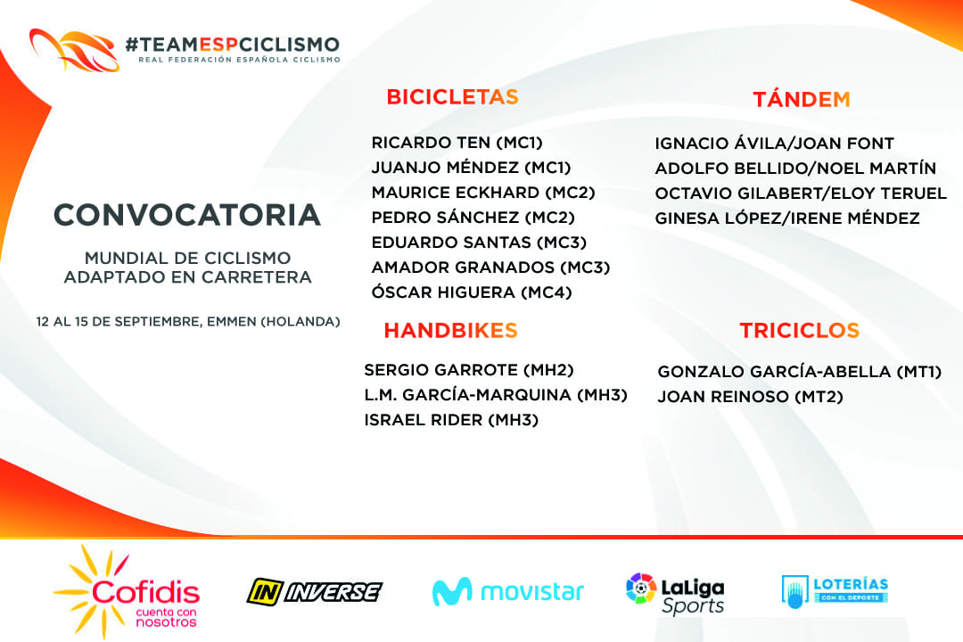 Convocatoria de Selección Española de Ciclismo Adaptado en Carretera para el Mundial de Emmen
