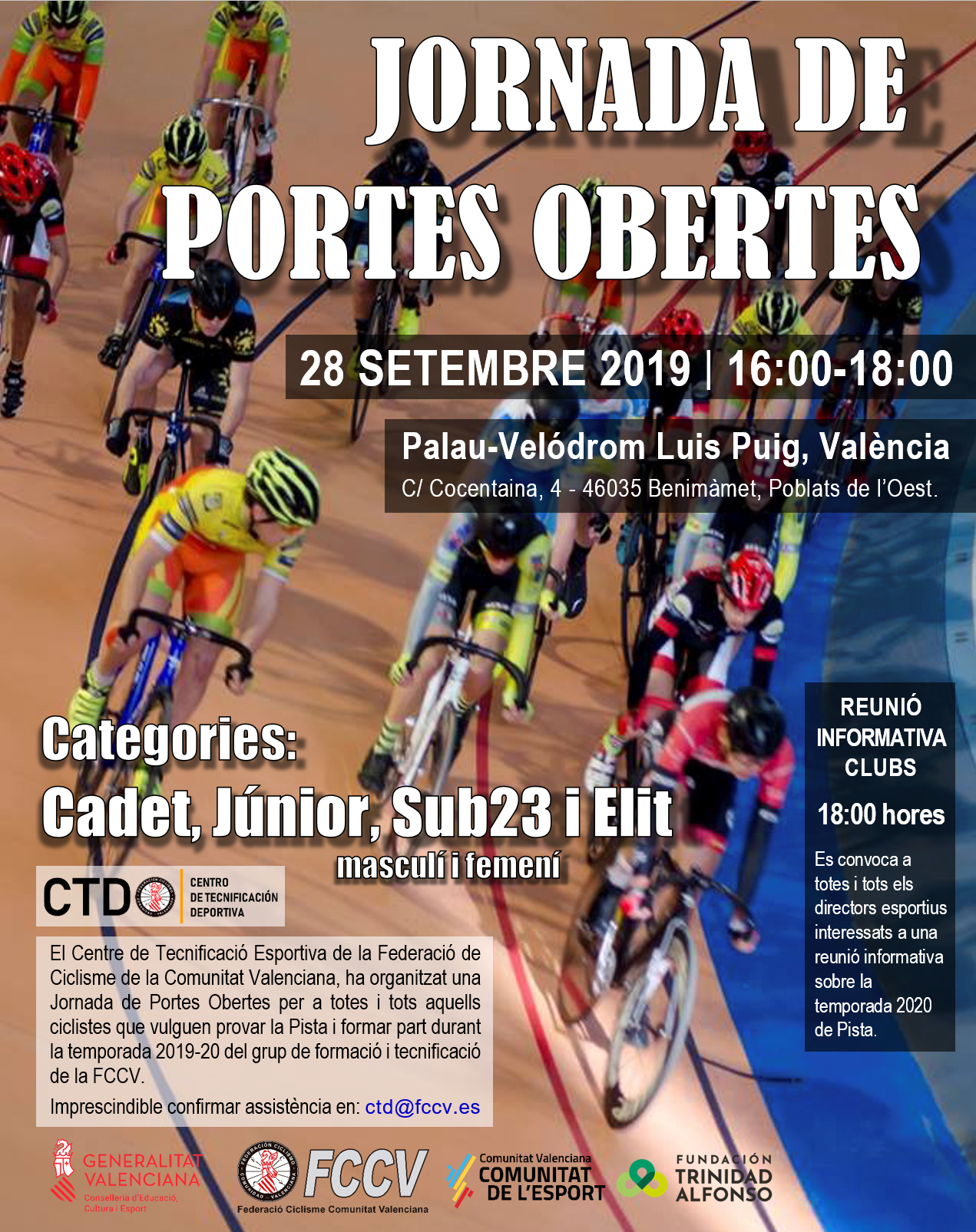Jornada de Portes Obertes al Velòdrom Luis Puig de Valencia el dissabte 28 de setembre