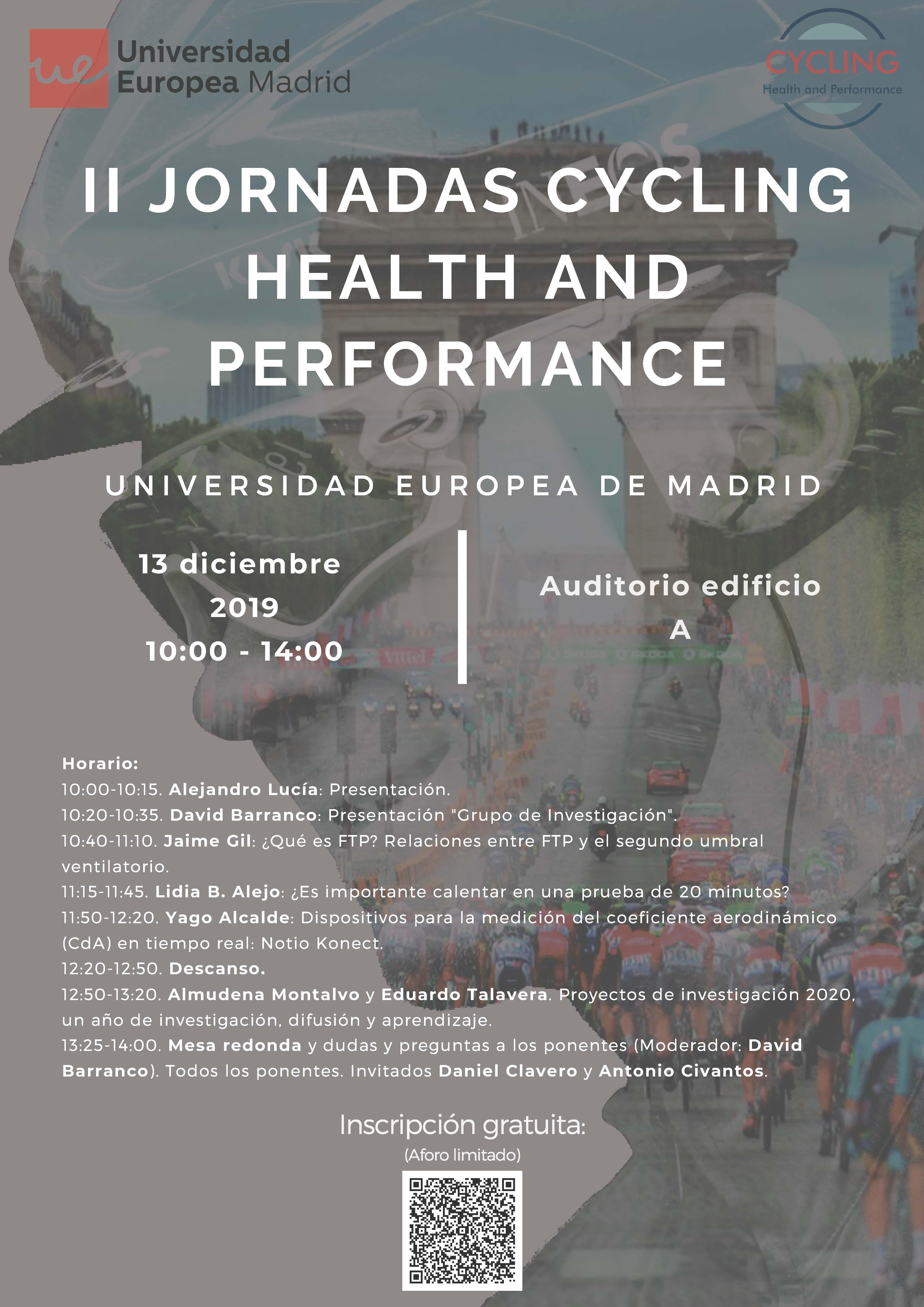 II Jornadas Cycling Health and Performance el próximo 13 de Diciembre en la Universidad Europea de Madrid