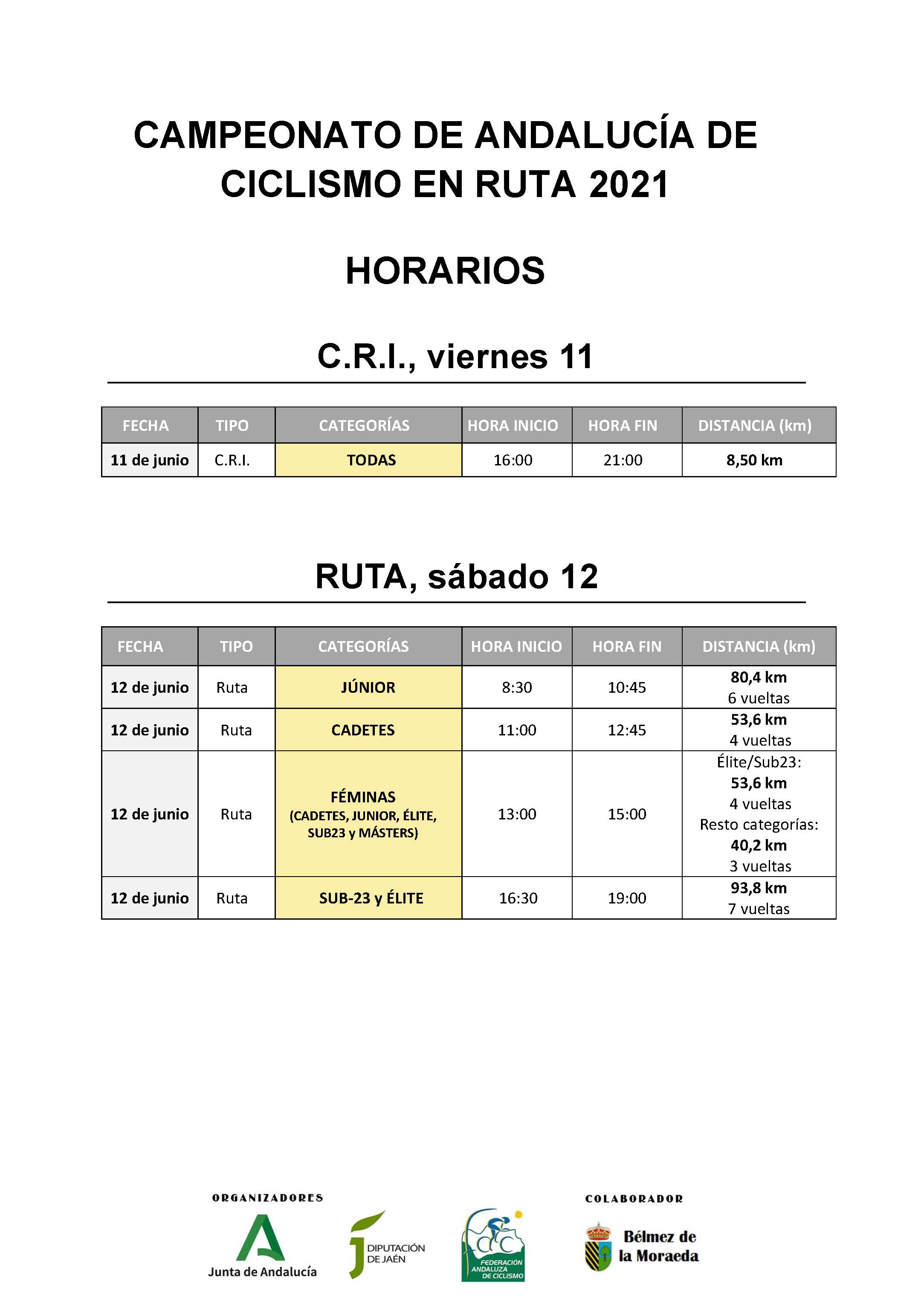 Confirmados recorridos, horarios e inscripciones del Campeonato Andalucía CRI/Ruta en Bélmez de la Moraleda