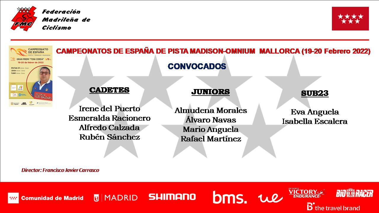La Selección Madrileña  de pista dará mucho juego en los Nacionales de pista de madison y ómnium