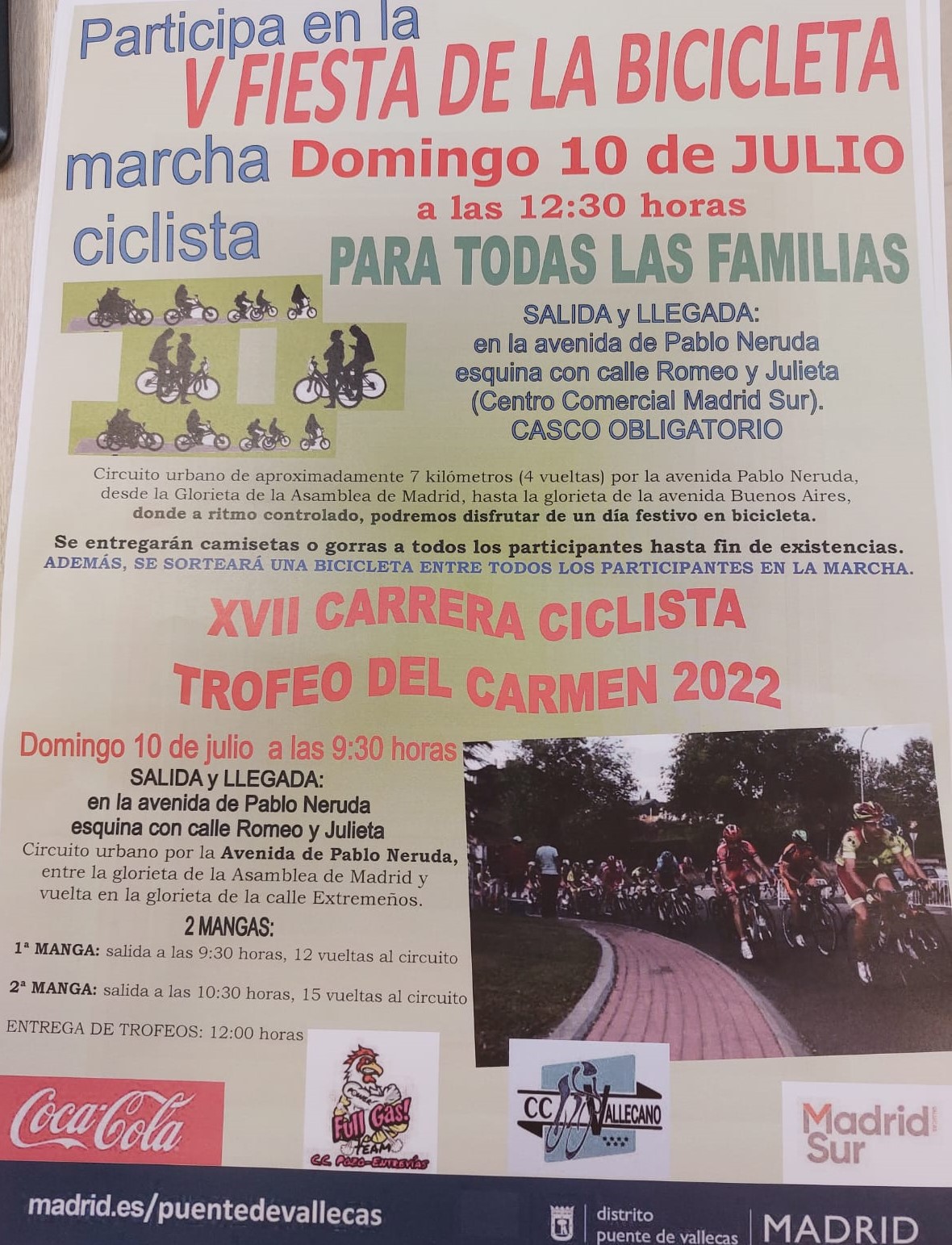 Regresa al barrio de Vallecas la XVII Carrera Ciclista Trofeo del Carmen para elites-sub23 y máster