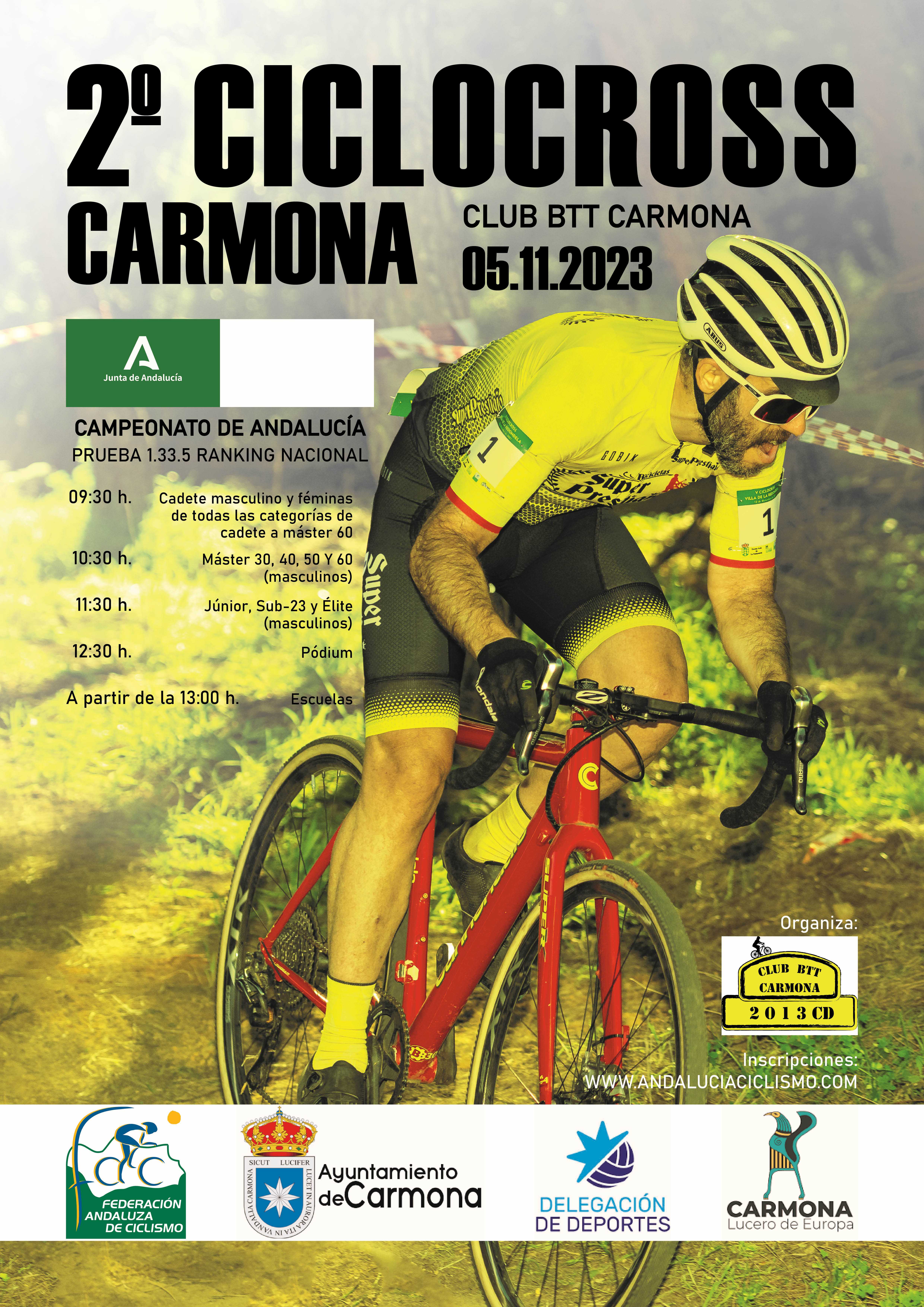 Inscripciones para el Campeonato Andalucía Ciclocross 2023 que se celebrará en Carmona