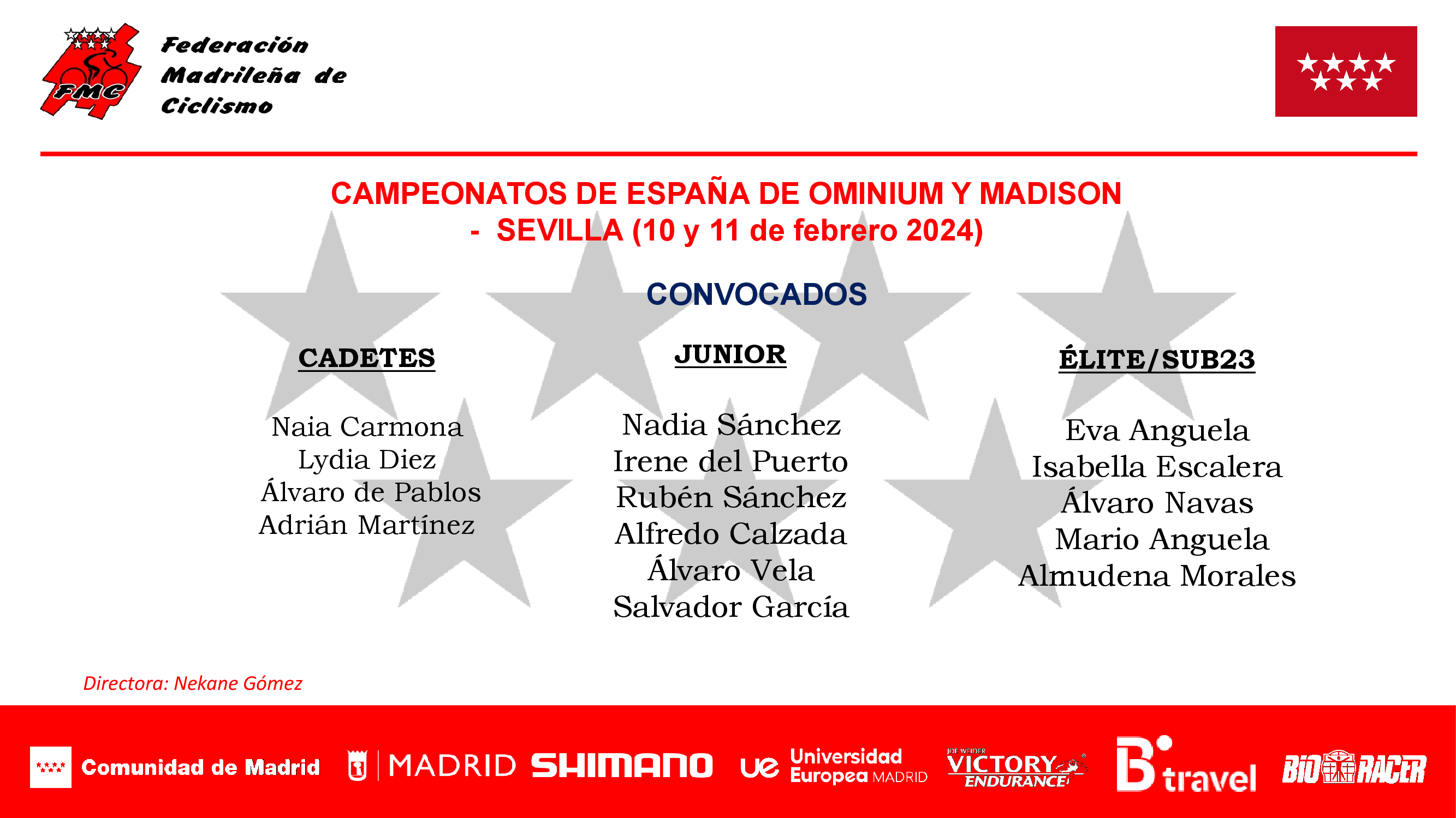 Convocados por la FMC para el Campeonato de España Omnium y Madison 2024