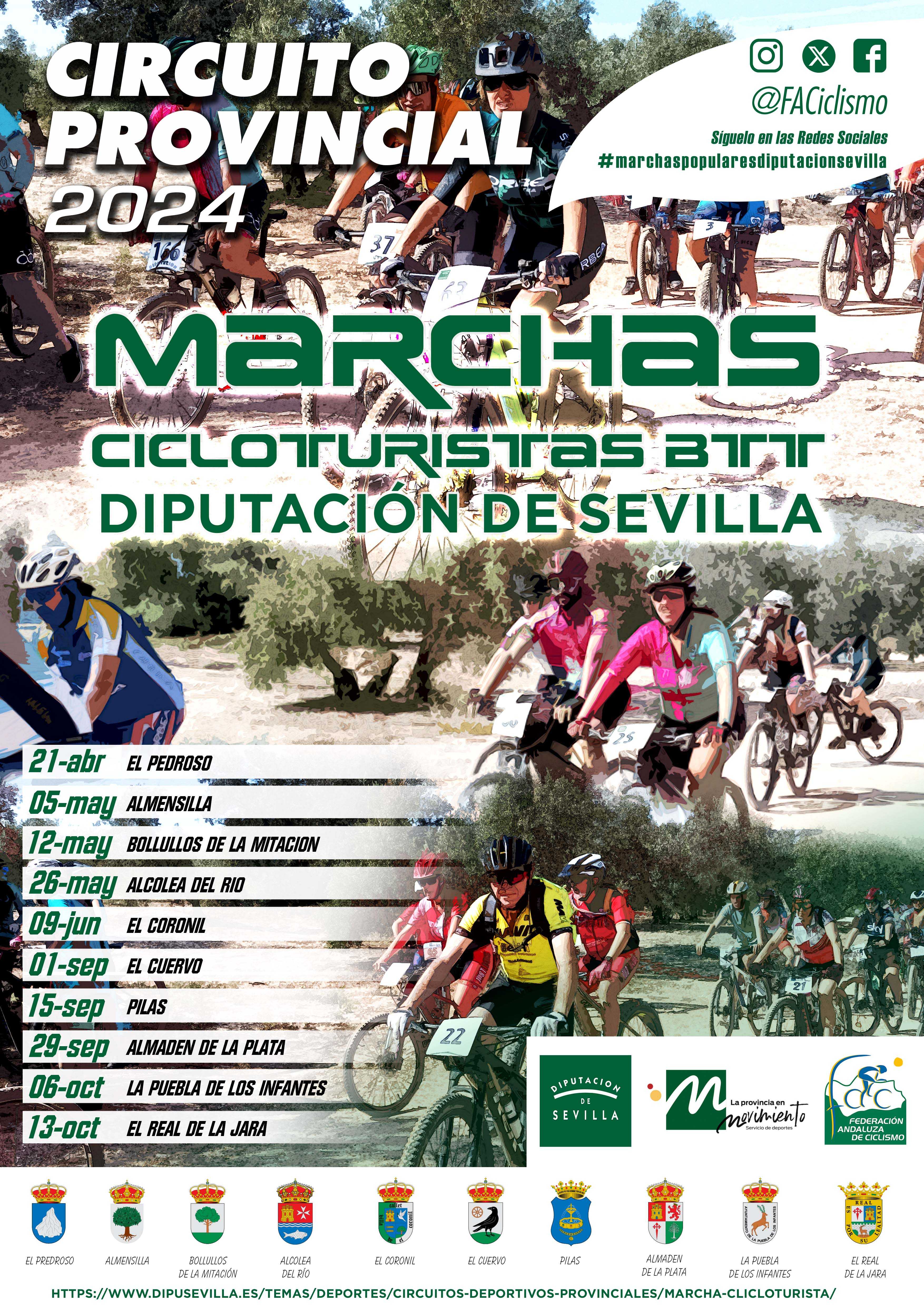 Fechas del Circuito Provincial Marchas Cicloturistas BTT Diputación de Sevilla 2024