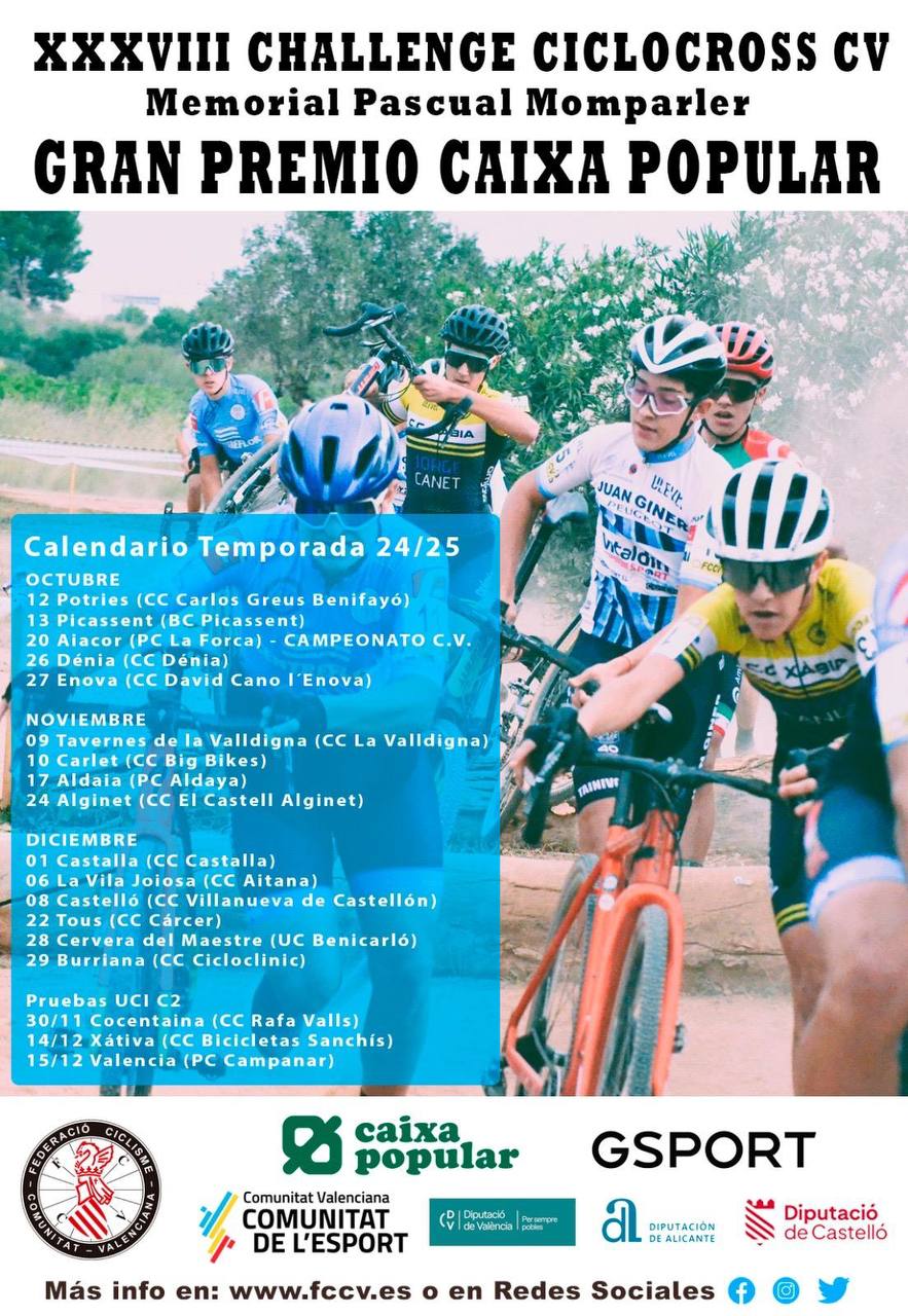 Calendario definitivo de la XXXVIII Challenge Ciclocross CV Memorial Pascual Momparler - Gran Premio Caixa Popular.