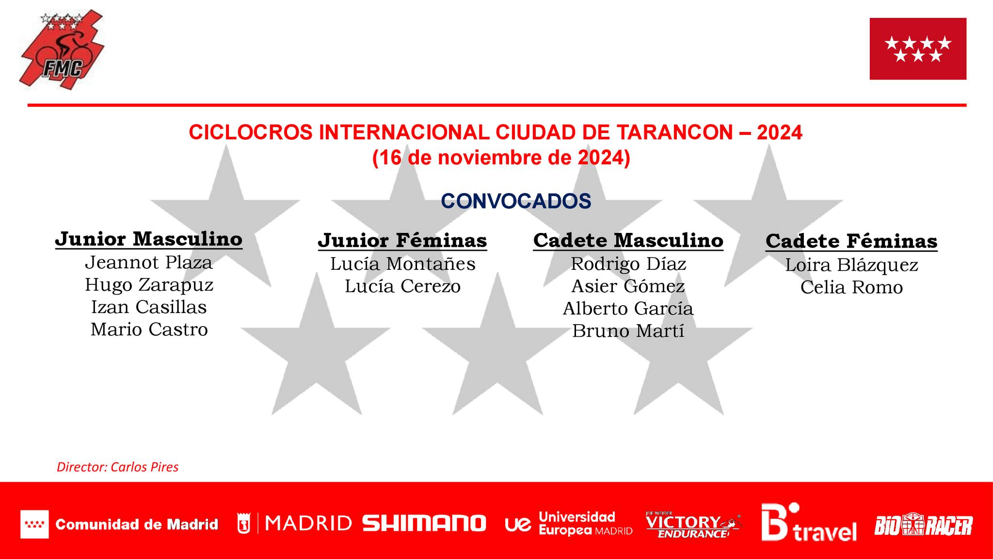 Convocados para el Ciclocross Internacional Ciudad de Tarancón - 2024