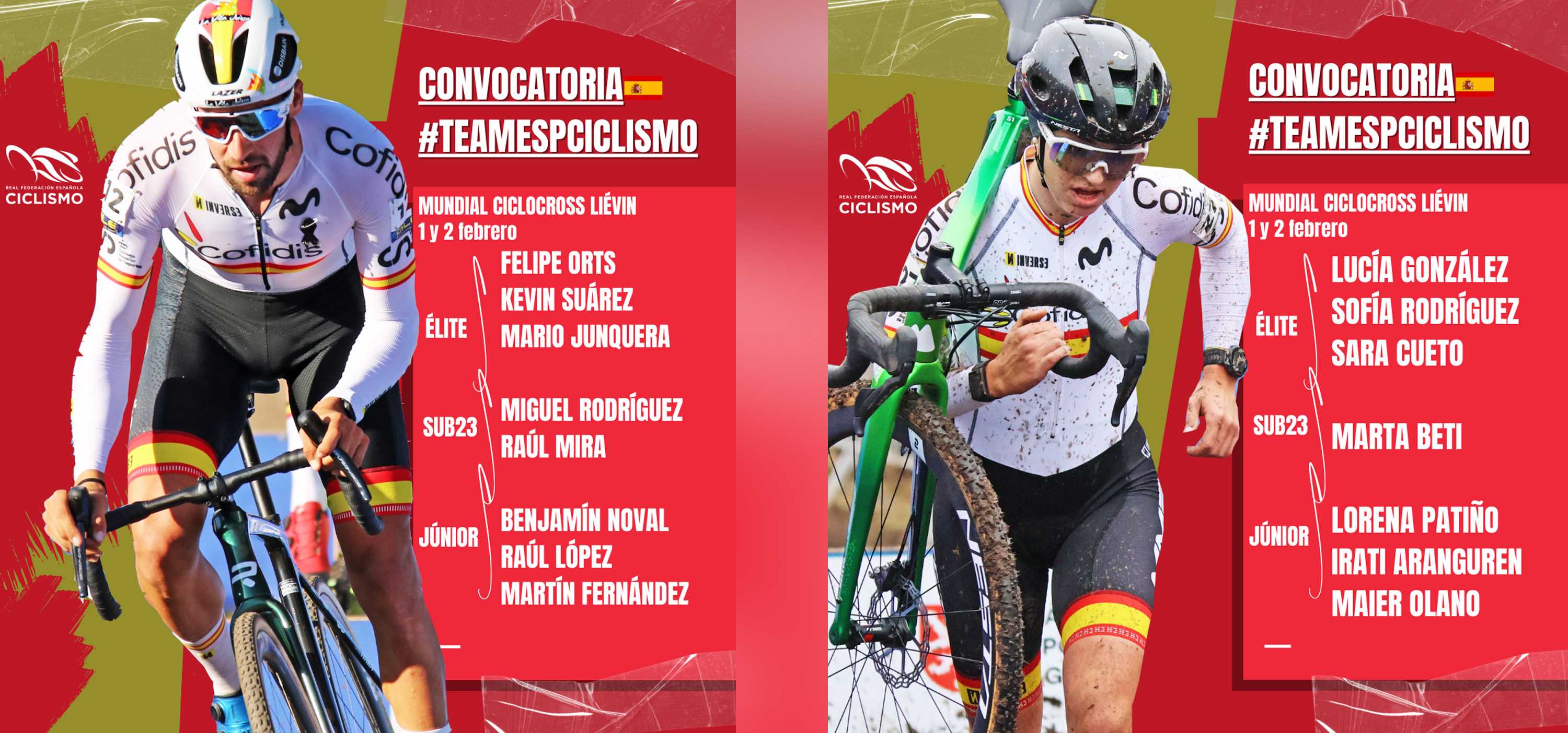 Kevin Suárez, Marta Beti y Raúl López convocados con la selección española de ciclocross para el Mundial de Liévin del 31 de enero al 2 de febrero