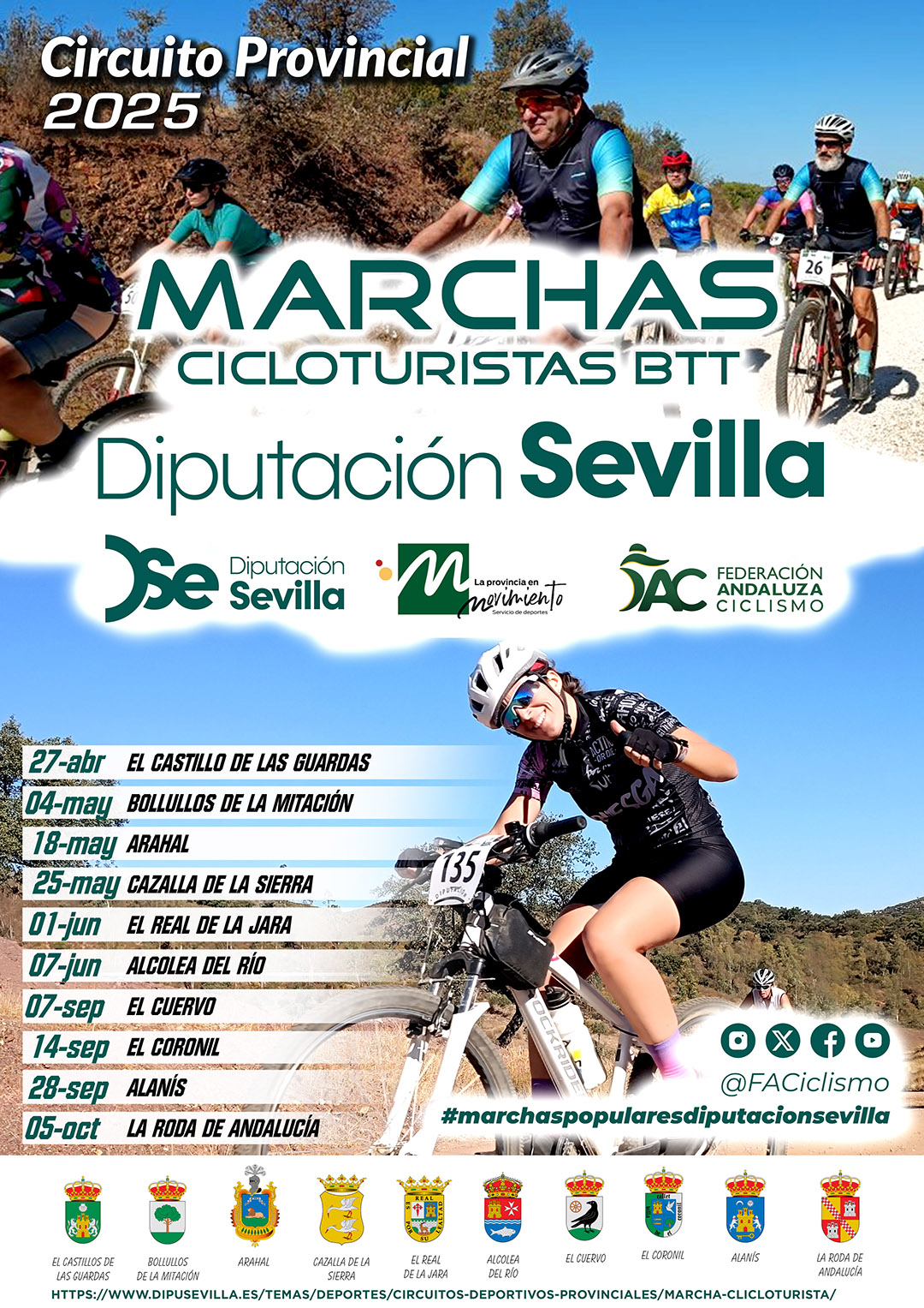 Fechas del Circuito Provincial Marchas Cicloturistas BTT Diputación de Sevilla 2025