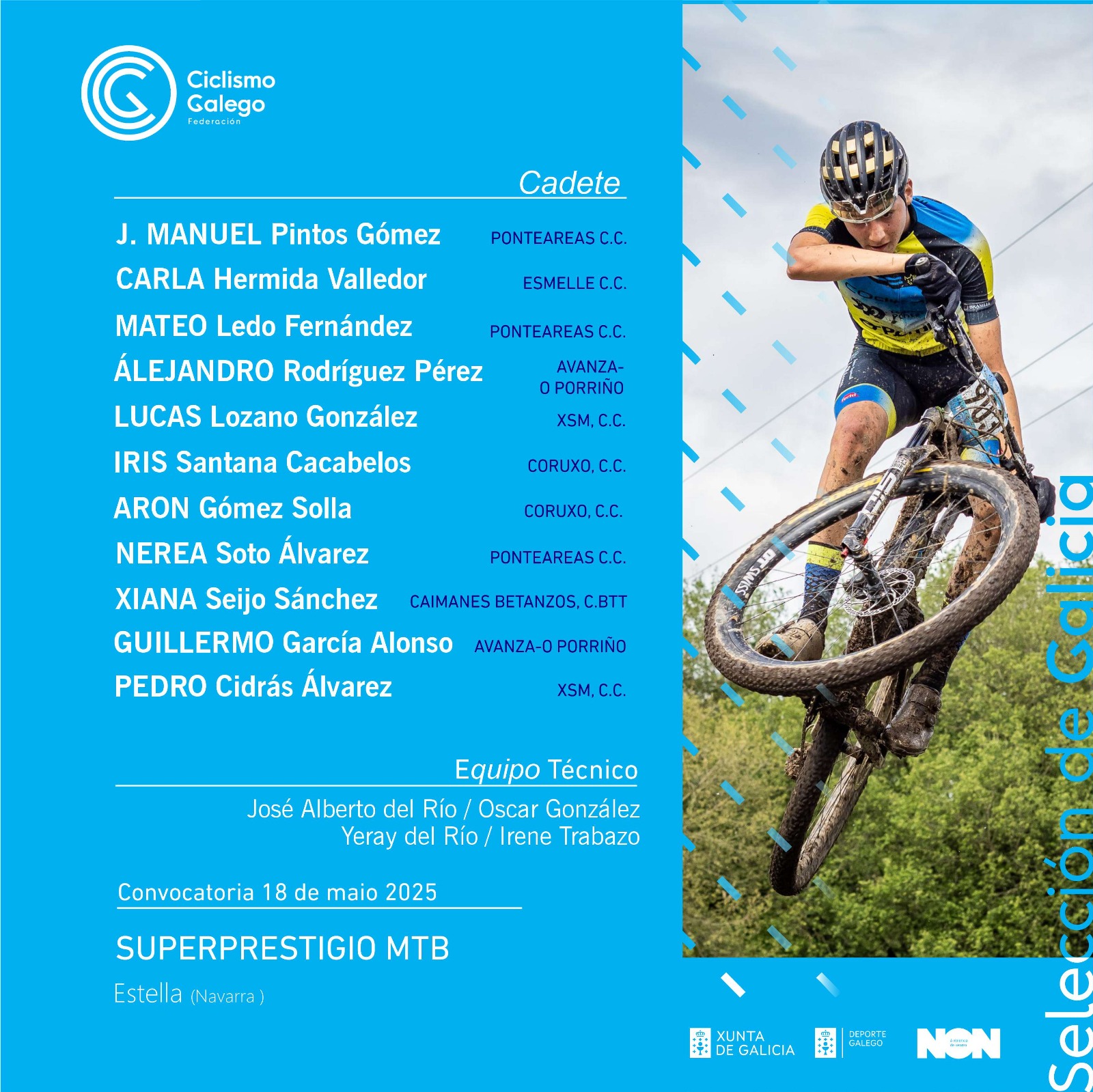 Convocatoria da Selección de Galicia de XCO Cadete para o Superprestigio MTB de Estella