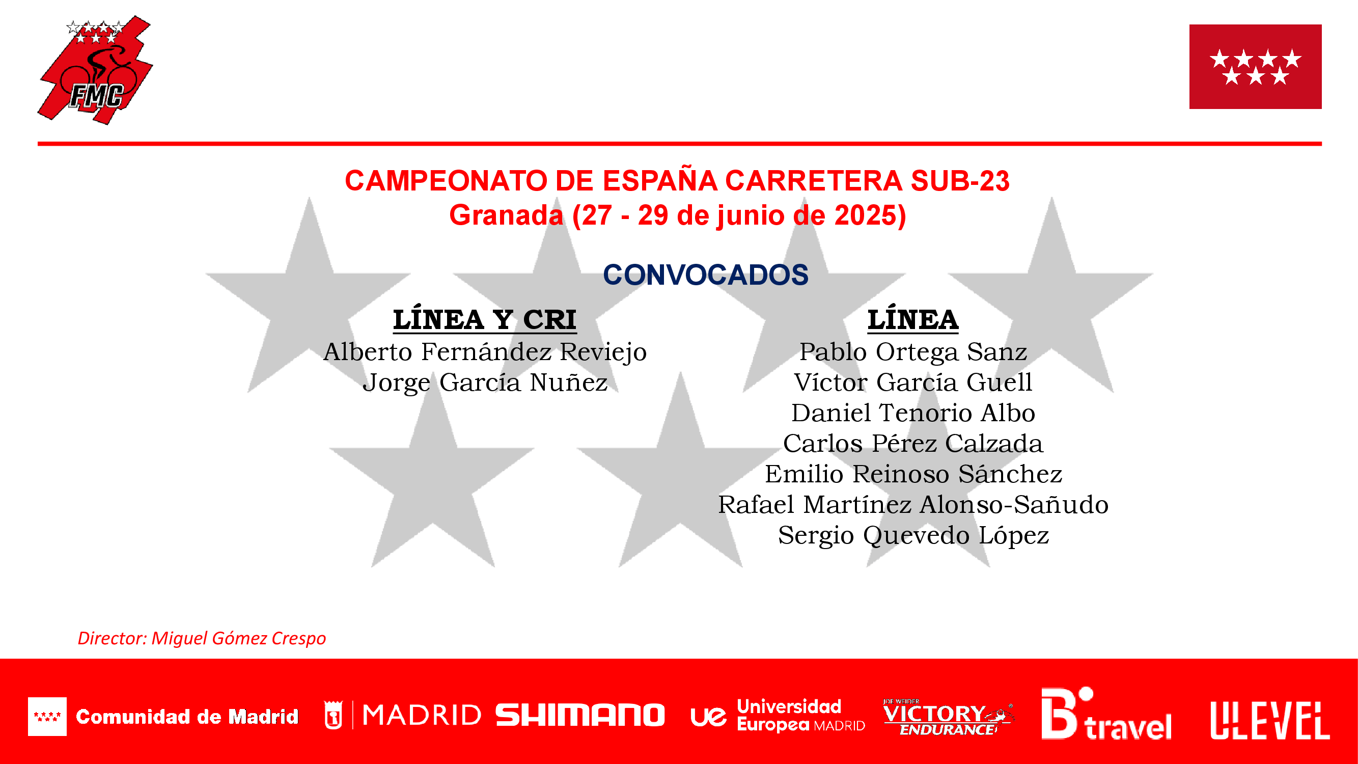 CONVOCADOS POR LA FMC PARA EL CAMPEONATO DE ESPAÑA EN CARRETERA