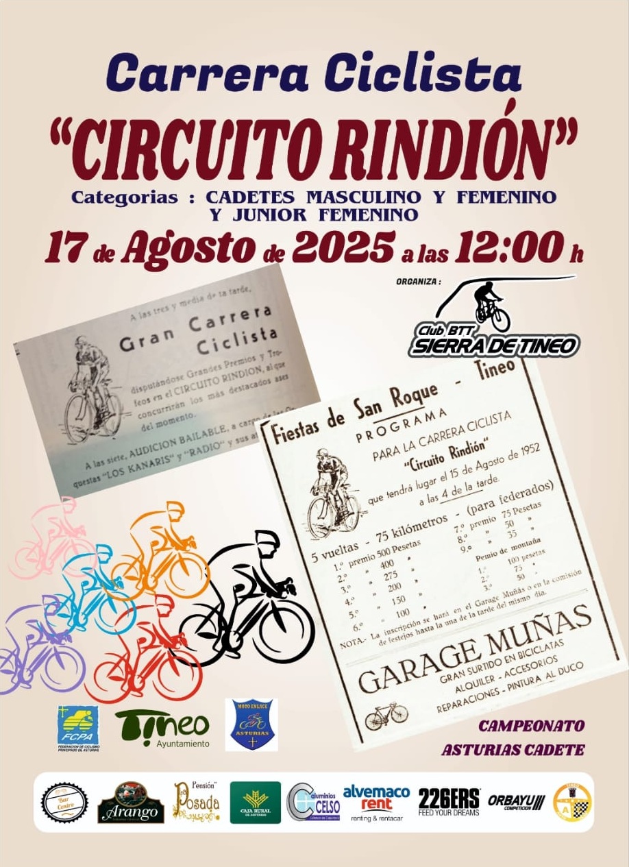 Tineo acoge el Circuito Rindión, Campeonato de Asturias de Ciclismo Cadete 2025
