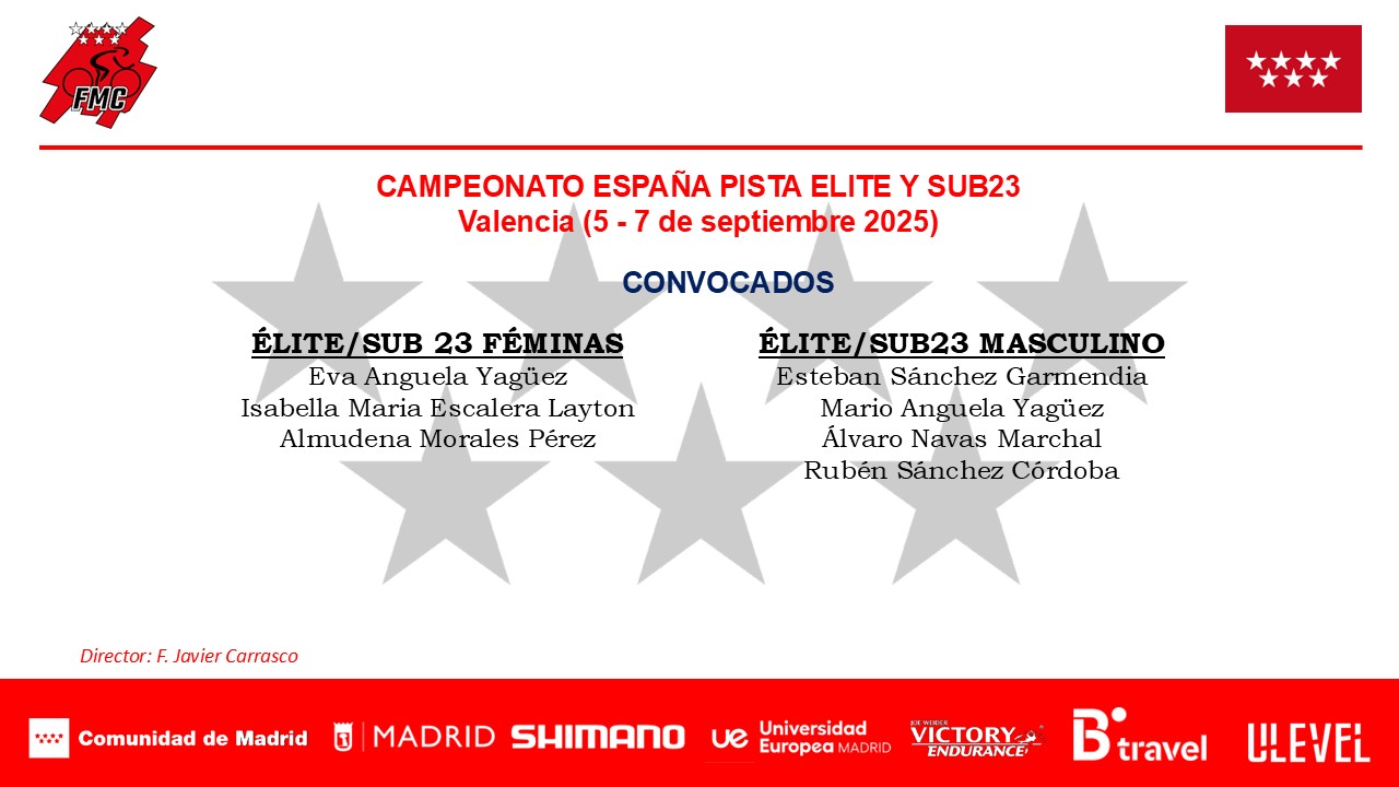CONVOCADOS PARA EL CAMPEONATO DE ESPAÑA DE PISTA ELITE/SUB23 Y CICLISMO PARALIMPICO