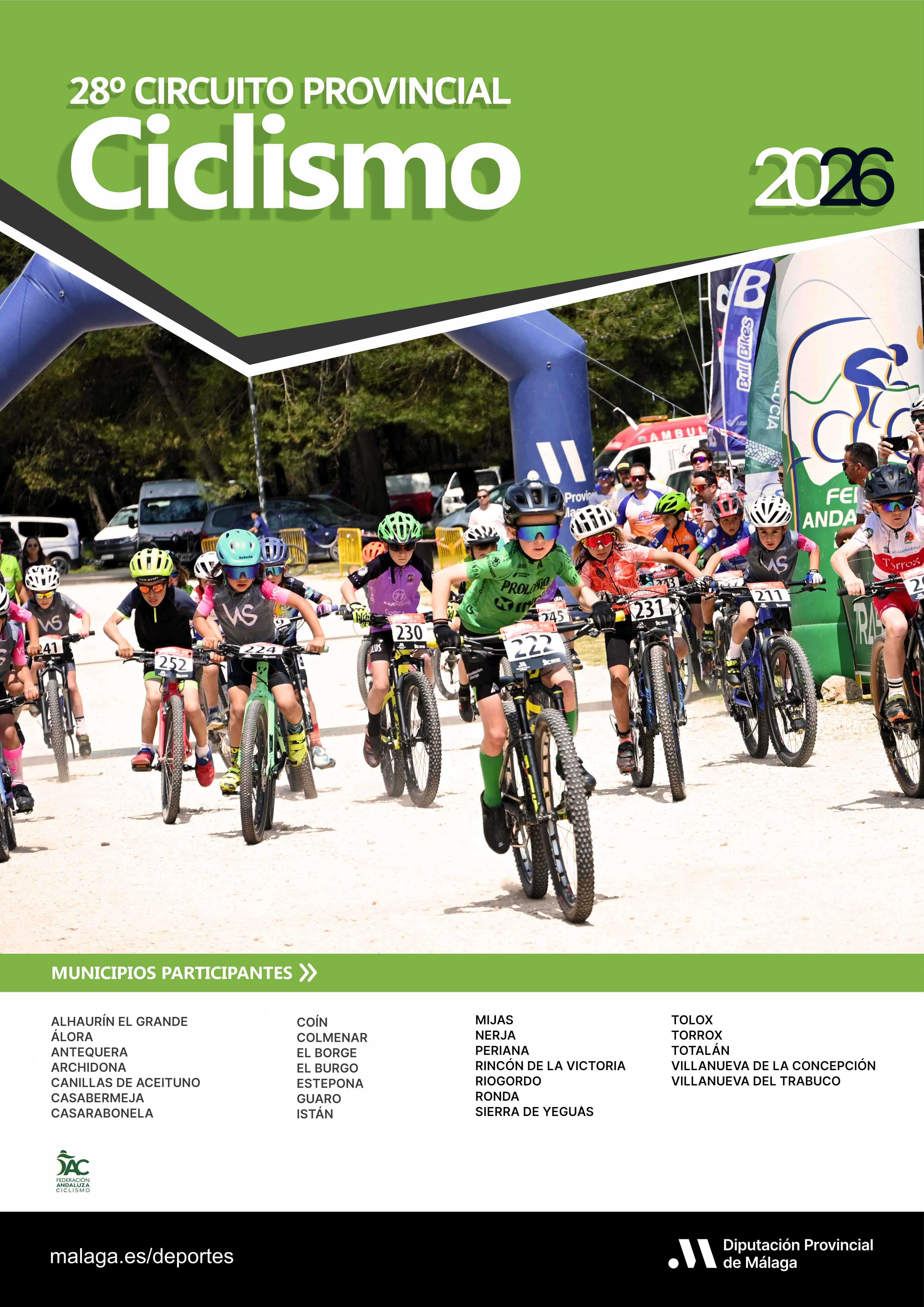 Fechas del 28º Circuito Provincial de Ciclismo Diputación de Málaga