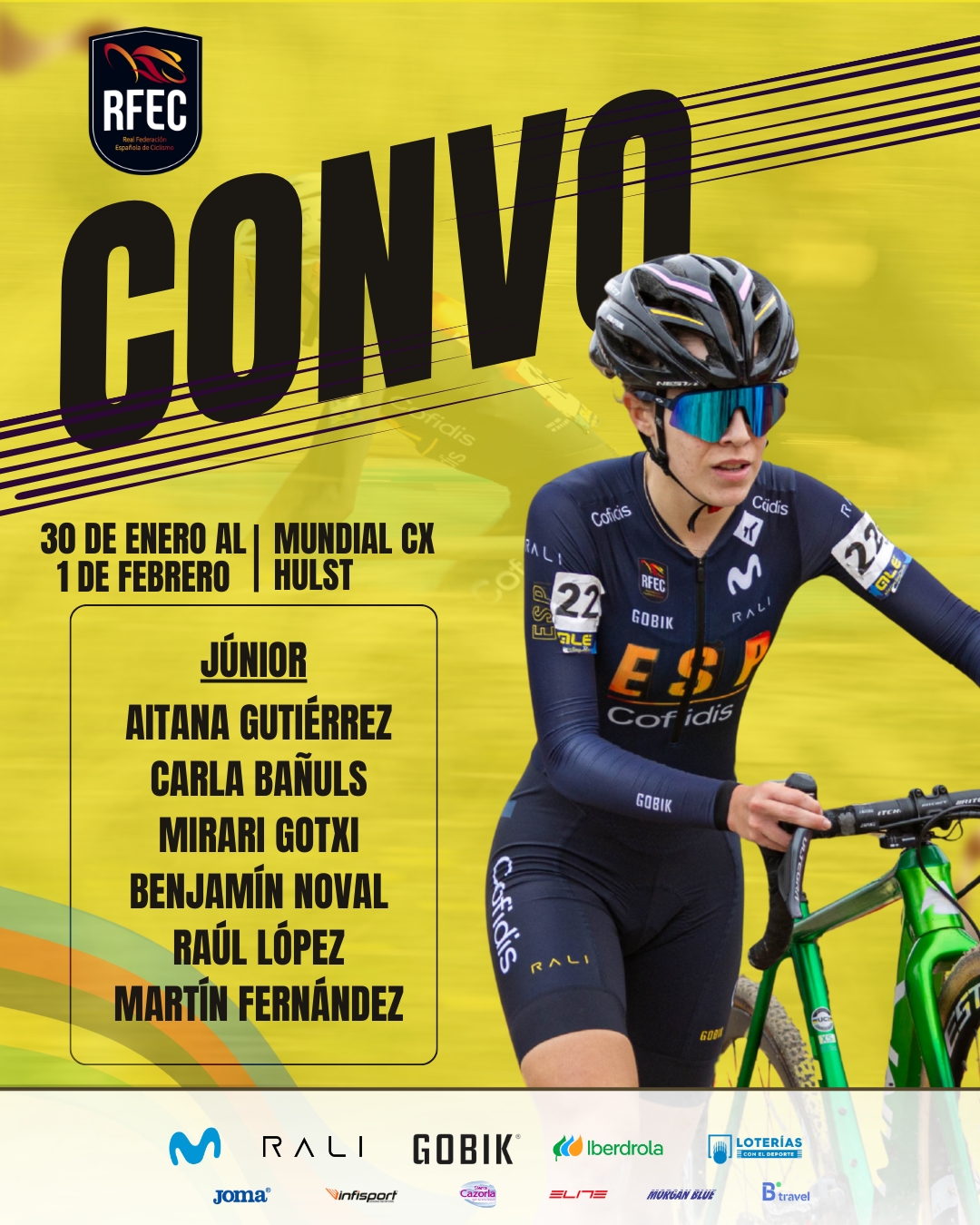 Felipe Orts, Sofía Rodríguez, Raúl Mira y Carla Bañuls disputarán el Mundial de Ciclocross de Hulst