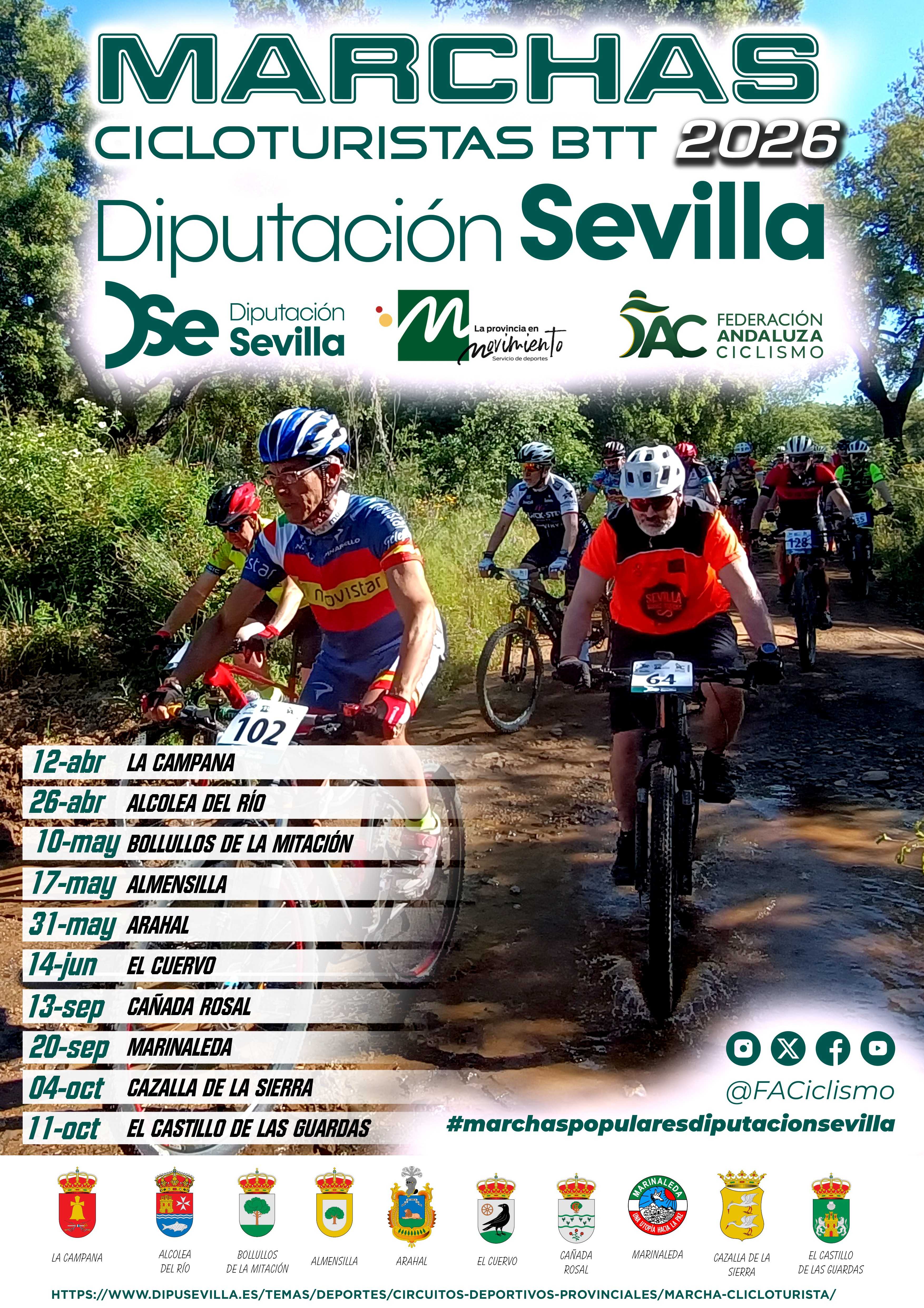 Fechas del Circuito Provincial Marchas Cicloturistas BTT Diputación de Sevilla 2026