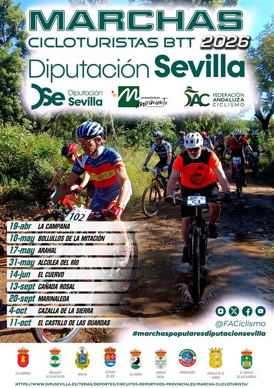 Fechas del Circuito Provincial Marchas Cicloturistas BTT Diputación de Sevilla 2026