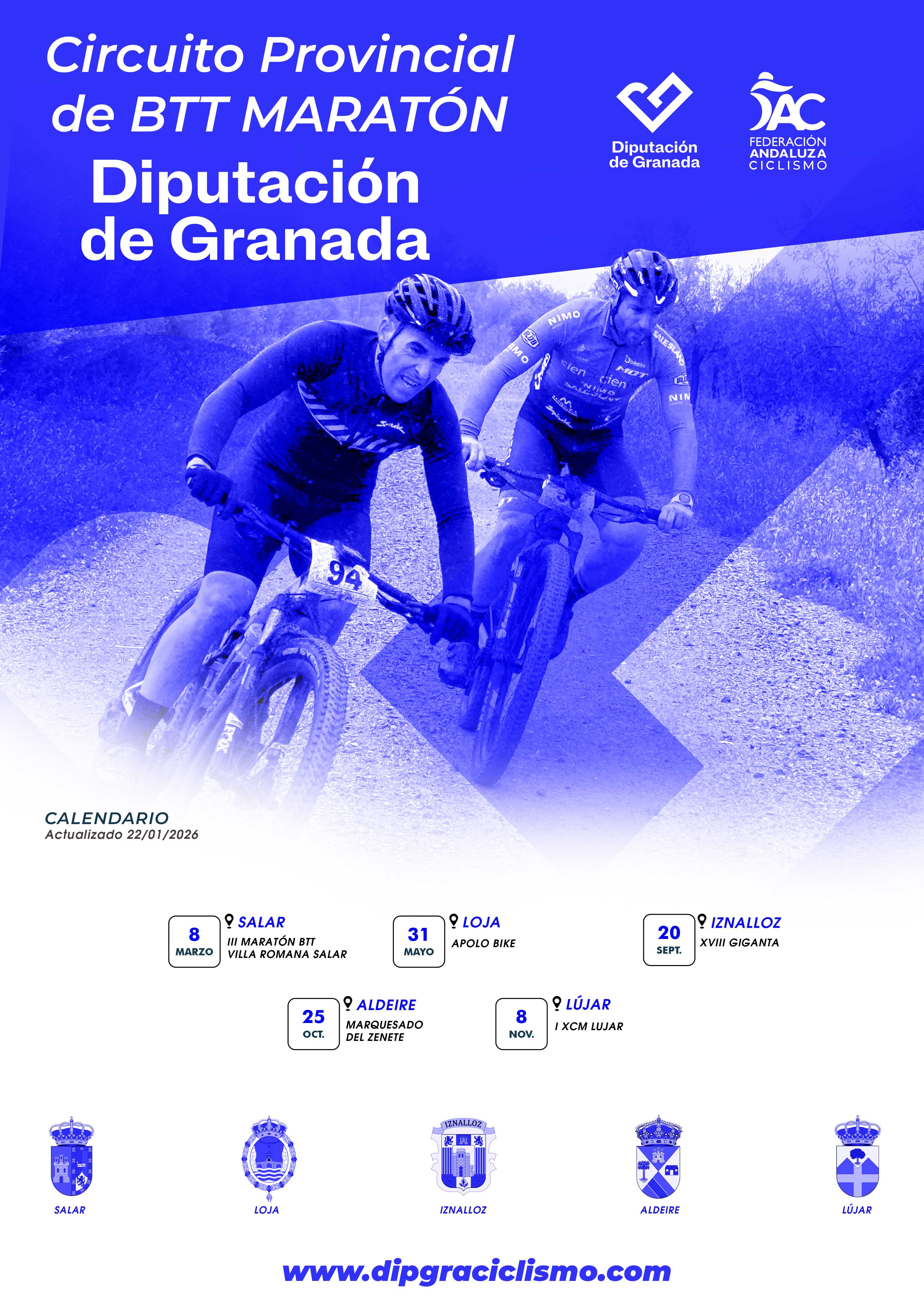 Fechas del Circuito Provincial BTT Maratón Diputación de Granada 2026